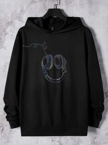 Manfinity Men Reflective Headphone Print Hoodie - Black - View 3