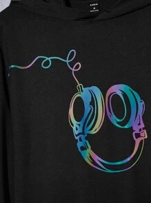 Manfinity Men Reflective Headphone Print Hoodie - Black - View 6