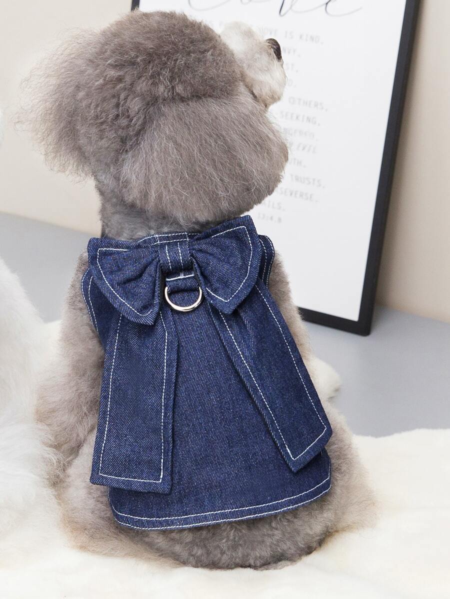 1pc Bow Decor Pet Dress - Blue - View 1
