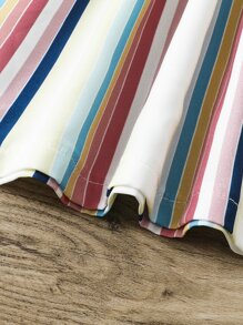 Toddler Girls Striped Cold Shoulder Ruffle Trim Button Front Dress - Multicolor - View 5