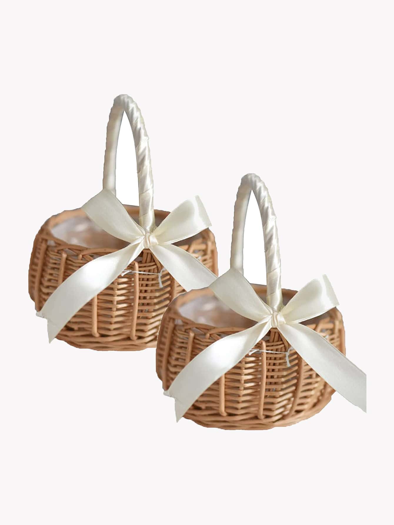 1 件丝带装饰编织设计花童篮，波西米亚风藤条蝴蝶结装饰花童篮，适合婚礼、圣诞节