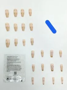 Upgrade Your Look with 24pcs Long Coffin Moon Pattern Phnom French Sun Eyes Fake Nail & 1pc Nail File & 1sheet Nail Tape For women And Girls - Multicolor - View 2