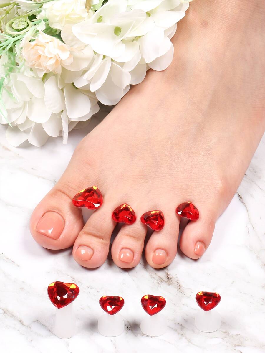 FULL BEAUTY 8入組矽膠腳趾分離器心形腳趾墊片可重複使用修腳分隔器美甲美甲拋光護甲修腳DIY家庭沙龍工具 - 紅色 - 查看 1