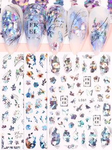 FULL BEAUTY 3 tấm dán móng nghệ thuật họa tiết hoa dán móng tay DIY - Nhiều màu - Xem 1