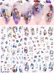 FULL BEAUTY 3 tấm dán móng nghệ thuật họa tiết hoa dán móng tay DIY - Nhiều màu - Xem 2