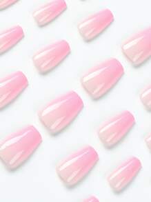 Get Glamorous With 24pcs Short Square Pink Ombre Glossy Fake Nail & 1pc Nail File & 1sheet Tape Press On Nails Nail Supplies - Multicolor - View 3
