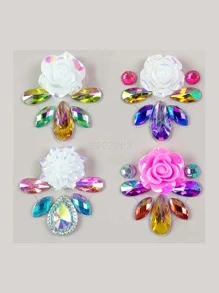 1Pc 3D Three-Dimensional Simulation Flower Water Drop Water Drill Eye Stickers Drill Face Stickers Diy Party Masquerade Eye Face Stickers Body Stickers Drill - Multicolor - View 1