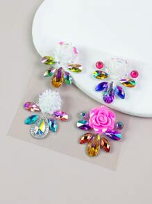 1Pc 3D Three-Dimensional Simulation Flower Water Drop Water Drill Eye Stickers Drill Face Stickers Diy Party Masquerade Eye Face Stickers Body Stickers Drill - Multicolor - View 3