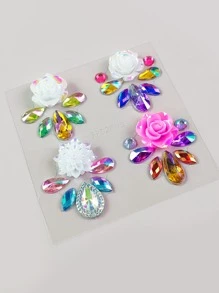 1Pc 3D Three-Dimensional Simulation Flower Water Drop Water Drill Eye Stickers Drill Face Stickers Diy Party Masquerade Eye Face Stickers Body Stickers Drill - Multicolor - View 4