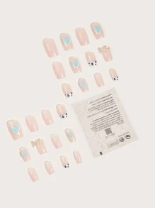 Nail Nina 24pcs Long Square Heart Pattern Fake Nail & 1pc Nail File & 1sheet Nail Tape - Multicolor - View 2