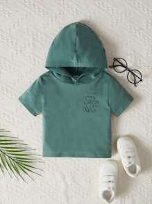 SHEIN 男嬰小熊印花連帽T恤 - 綠色 - 查看 1