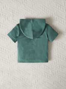 SHEIN 男嬰小熊印花連帽T恤 - 綠色 - 查看 2