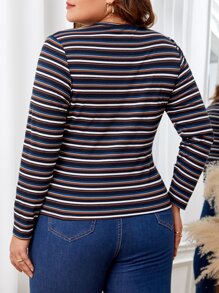 SHEIN Essnce 大碼條紋印花T恤 - 彩色 - 查看 2