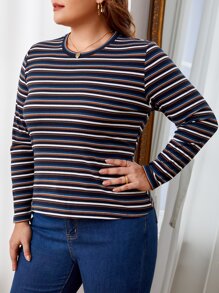 SHEIN Essnce 大碼條紋印花T恤 - 彩色 - 查看 4