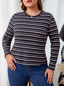 SHEIN Essnce 大碼條紋印花T恤 - 彩色 - 查看 6