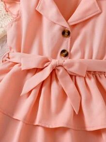SHEIN 小女童荷葉邊繫腰帶連衣裙 - 粉色 - 查看 5
