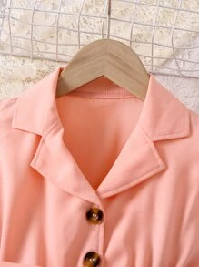 SHEIN 小女童荷葉邊繫腰帶連衣裙 - 粉色 - 查看 6