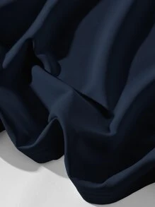 Claim Dot Loose Fit Men's Two Tone Letter Print Drop Shoulder Polo Shirt - Navy Blue - View 4