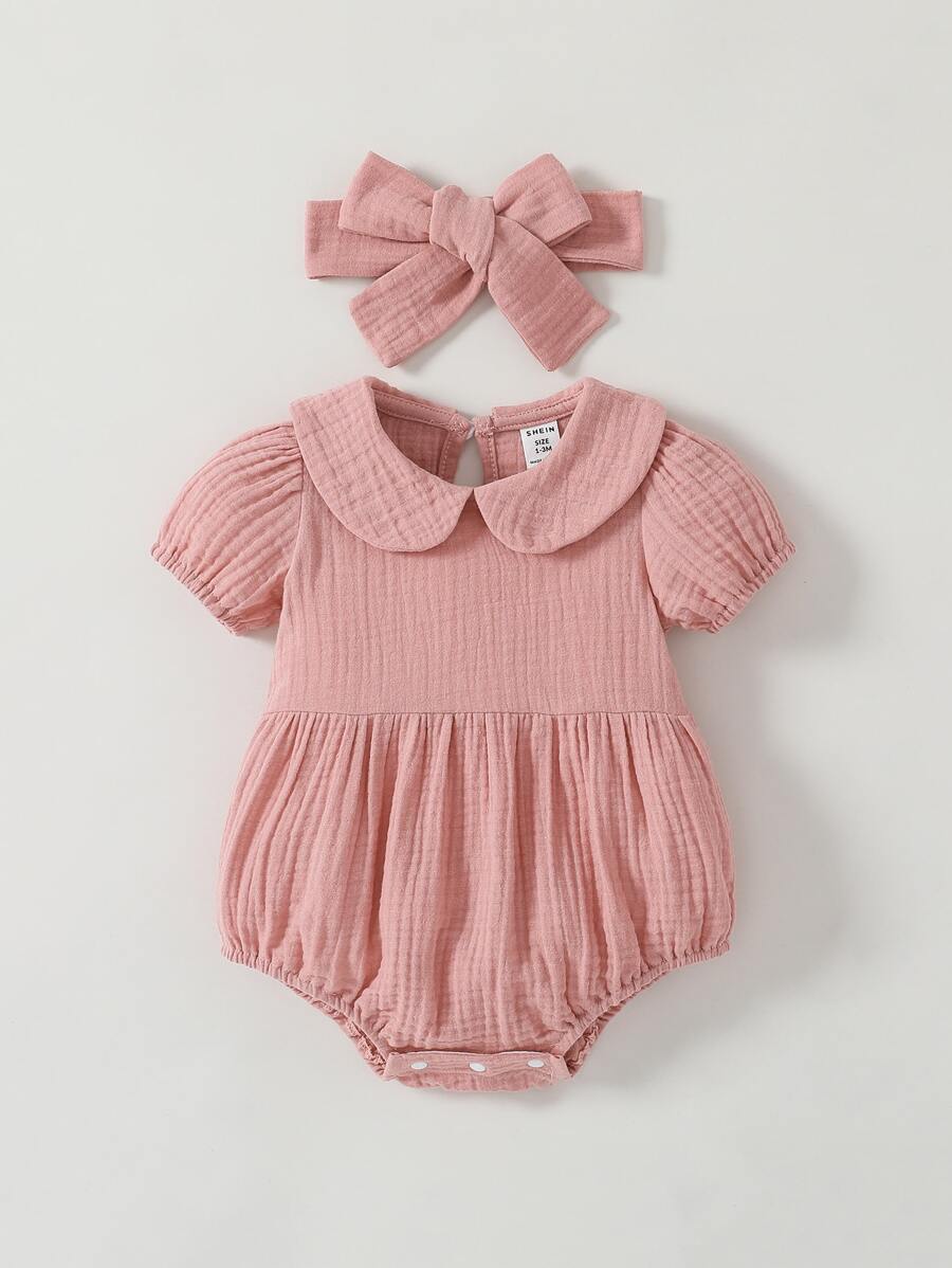 SHEIN Bodysuits Em bé màu trơn - Bụi hồng - Xem 1