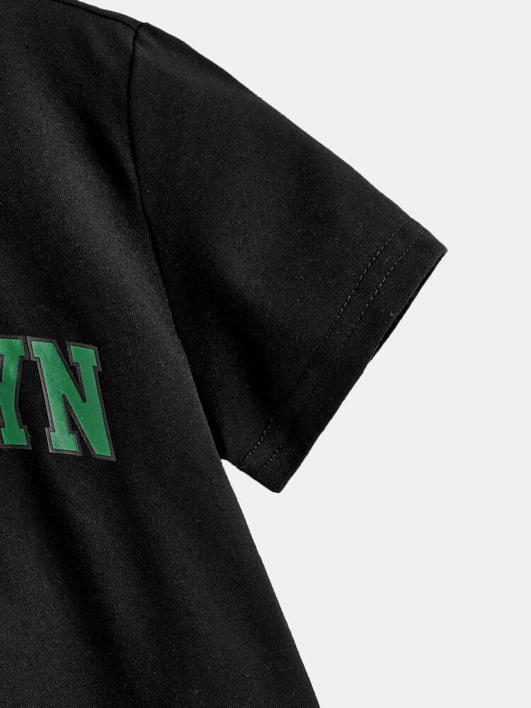 SHEIN שרוך קשירה כיס קולורבלוק מכתב קז'ואל חליפת שני חלקים לפעוט - ירוק כהה - ראה 4
