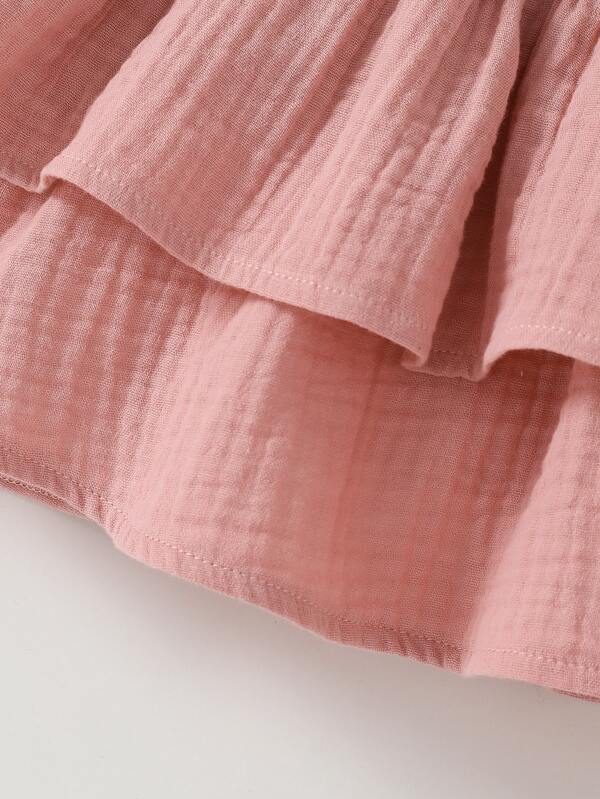 SHEIN Newborn Baby Ruffle Trim Layer Hem Dress With Accessory Headband