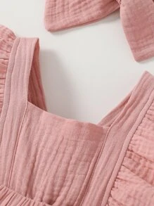 SHEIN 新生兒荷葉邊層疊下擺連衣裙帶配件髮箍 - 粉色 - 查看 4