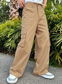 Manfinity Hypemode Men Flap Pocket Side Cargo Trousers - Khaki - View 1