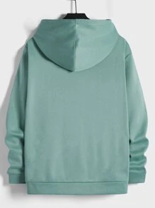 EASEVO Men Plus Letter Graphic Kangaroo Pocket Drawstring Hoodie - Mint Green - View 2