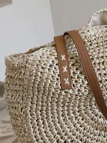 镂空手提包、时尚编织包、圆形大容量单肩包、简约主义、草编钱包、草编沙滩包、沙滩必需品、沙滩必需品、沙滩物品和夏季必需品、最适合海滩氛围的女士包包，轻便、经典休闲，适合少女、女大学生户外、旅行、郊游、度假、海滩、度假、度假必需品、完美搭配沙滩配饰女士、最新款度假包