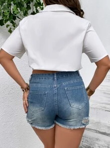 SHEIN Essnce Áo sơ mi Plus Size Nút phía trước xoắn lại màu trơn Giải trí - trắng - Xem 2
