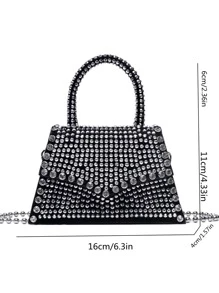 Mini Rhinestone & Studded Decor Flap Chain Square Bag - Silver - View 3