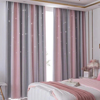 Cortina de doble capa con rayas de estrellas para dormitorio