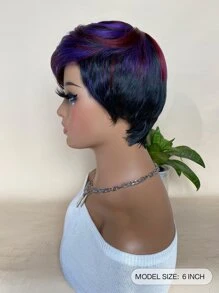 Tổng Hợp Chịu Nhiệt Tóc Giả Ngắn Tự Nhiên Pixie Cắt Với Nổ Đậm Phối Tím 6 Inch Hàng Ngày Sử Dụng Chất Lượng Tốt bộ Tóc Giả Tổng Hợp - Nhiều màu - Xem 8