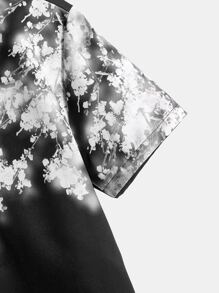 SHEIN Boys Plants Print Button Up Shirt - Black - View 4