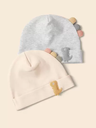 2pcs Baby Cartoon Dinosaur Patched Beanie