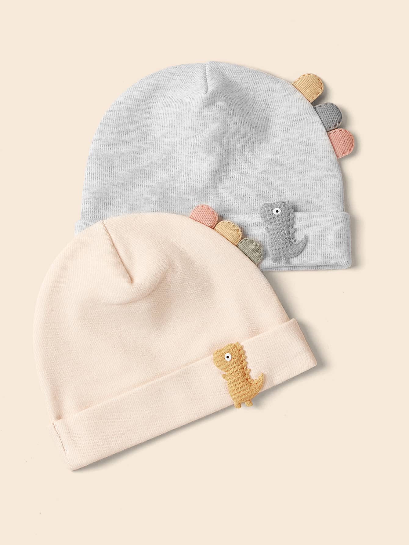 2入組嬰兒卡通恐龍補丁貼豆豆帽