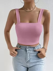 SHEIN Essnce Solid Crop Tank Top - Pink - View 1