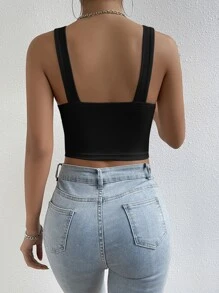 SHEIN Essnce Solid Crop Tank Top - Black - View 2