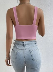 SHEIN Essnce Solid Crop Tank Top - Pink - View 2