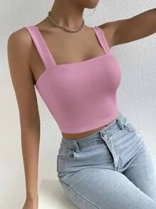 SHEIN Essnce Solid Crop Tank Top - Pink - View 4