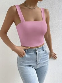 SHEIN Essnce Solid Crop Tank Top - Pink - View 5