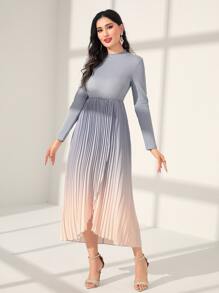 Modelyn Ombre Pleated Hem Dress - Blue - View 4