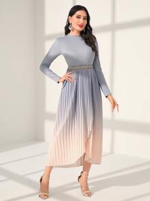Modelyn Ombre Pleated Hem Dress - Blue - View 5