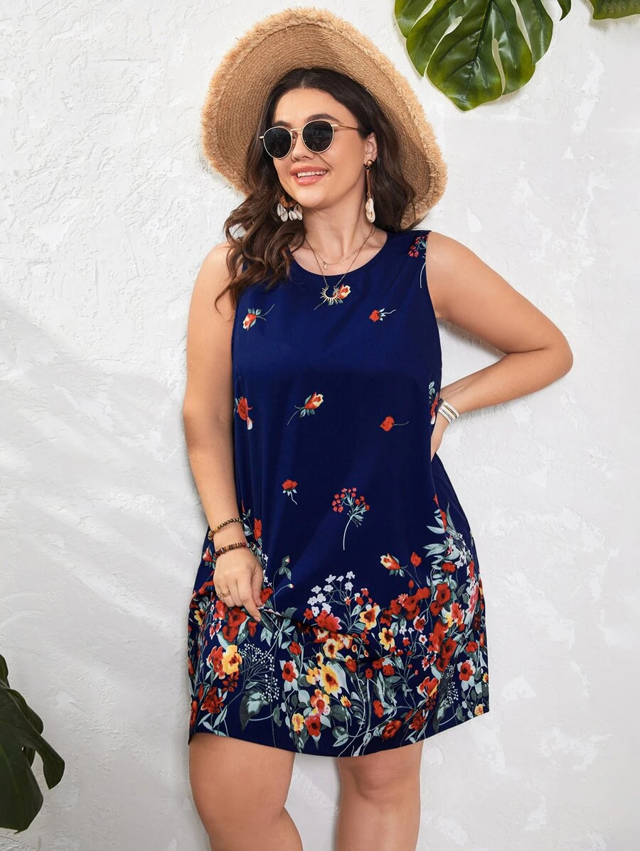 SHEIN LUNE Plus Floral Print Tunic Dress - Multicolor - View 1