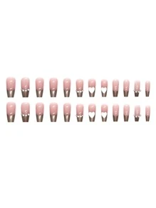 ROMWE Kawaii 24pcs Coffin 3D Heart Decor Fake Nail & 1sheet Nail Tape - Multicolor - View 6