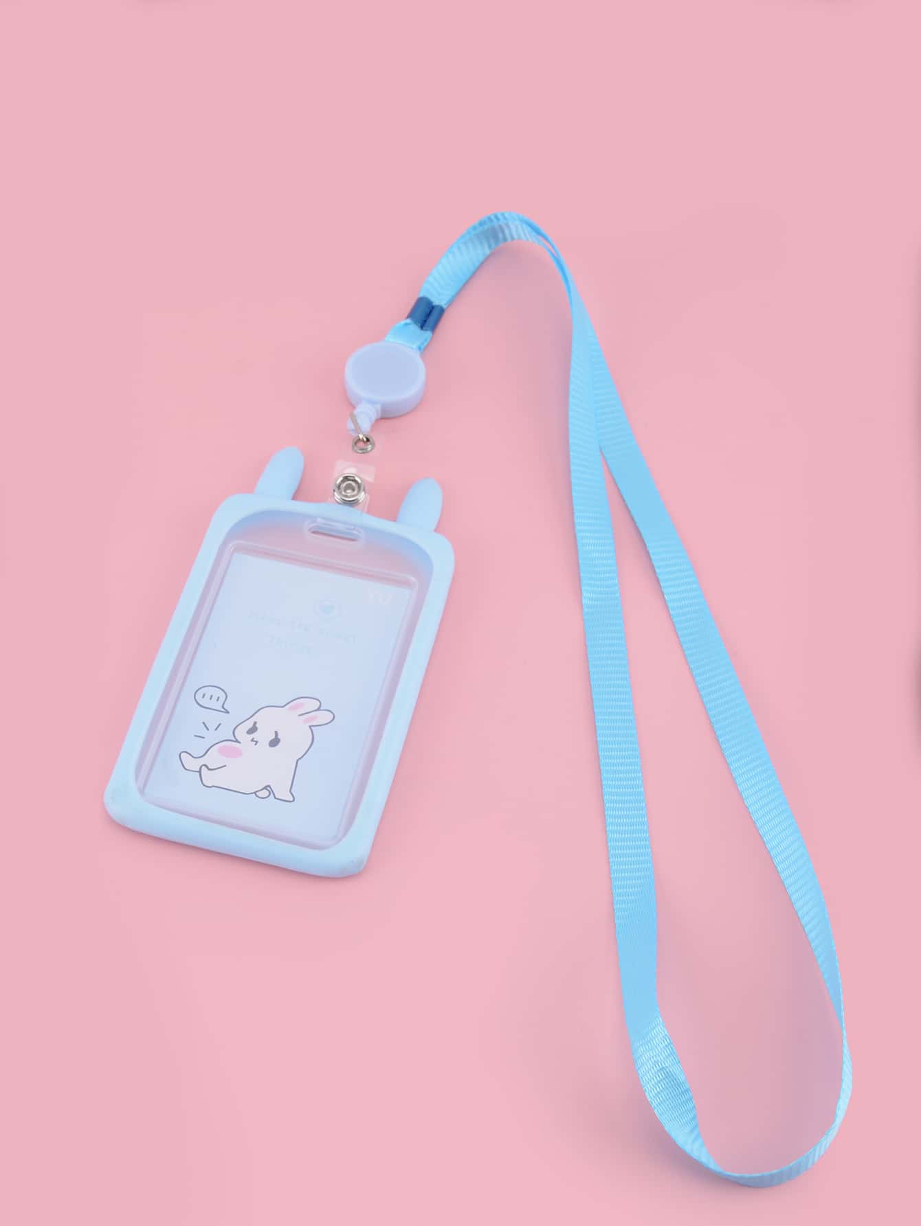 1pc Cartoon Graphic Office Card Case With Lanyard - Blue - View 1