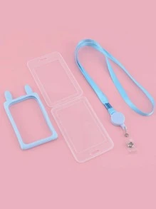 1pc Cartoon Graphic Office Card Case With Lanyard - Blue - View 2