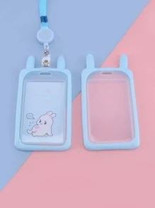 1pc Cartoon Graphic Office Card Case With Lanyard - Blue - View 5