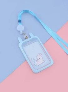 1pc Cartoon Graphic Office Card Case With Lanyard - Blue - View 6