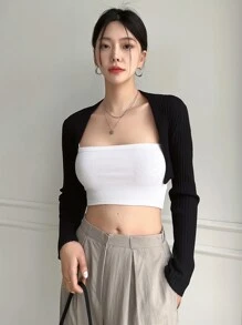 DAZY Solid Open Front Crop Cardigan - Black - View 8